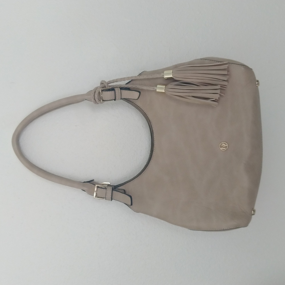 Beige satchel with gold accents